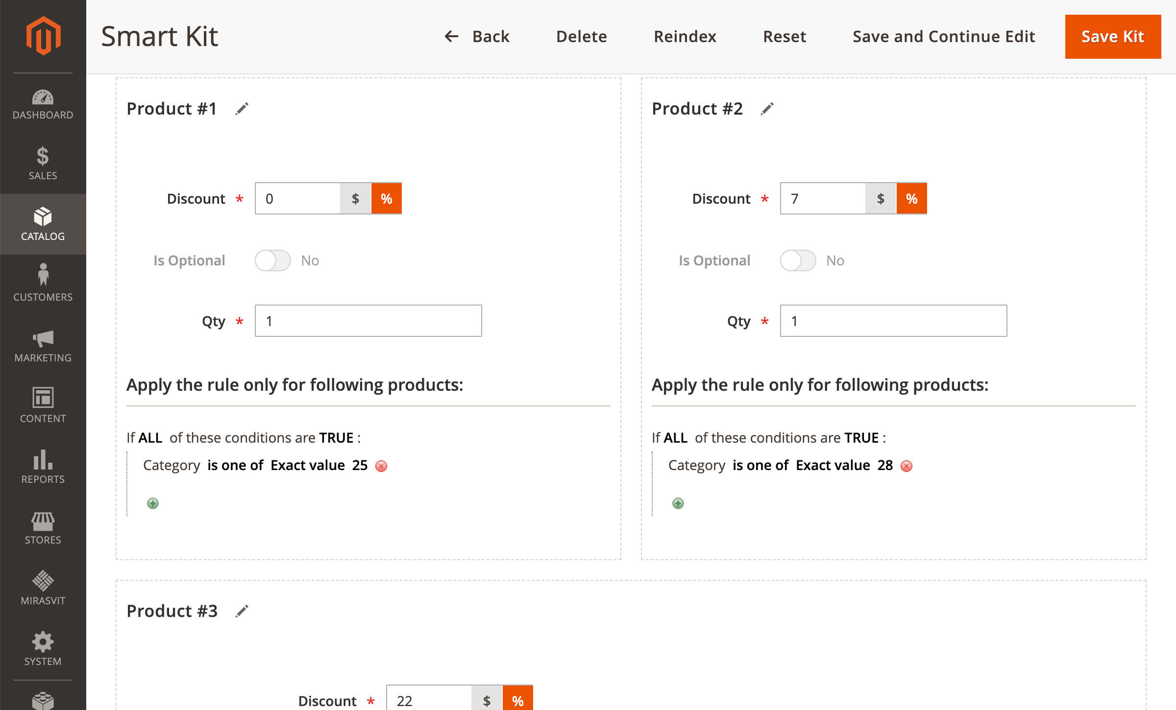 Smart kit positions filled by category conditions