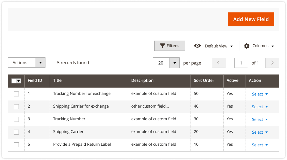 Custom fields on an RMA