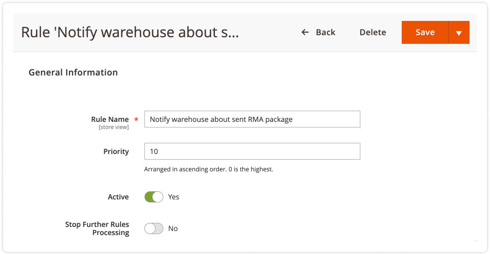 RMA email notification template