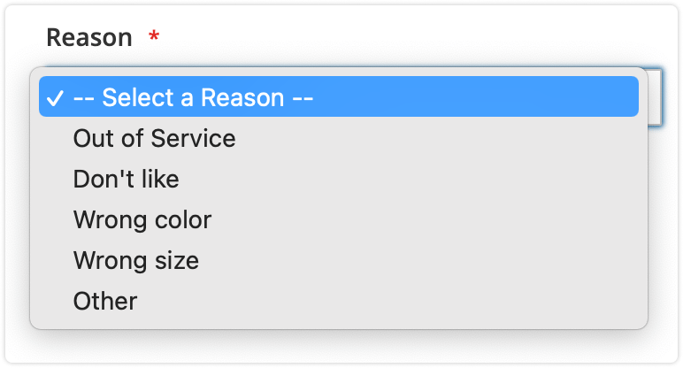 Return reasons list in the RMA settings