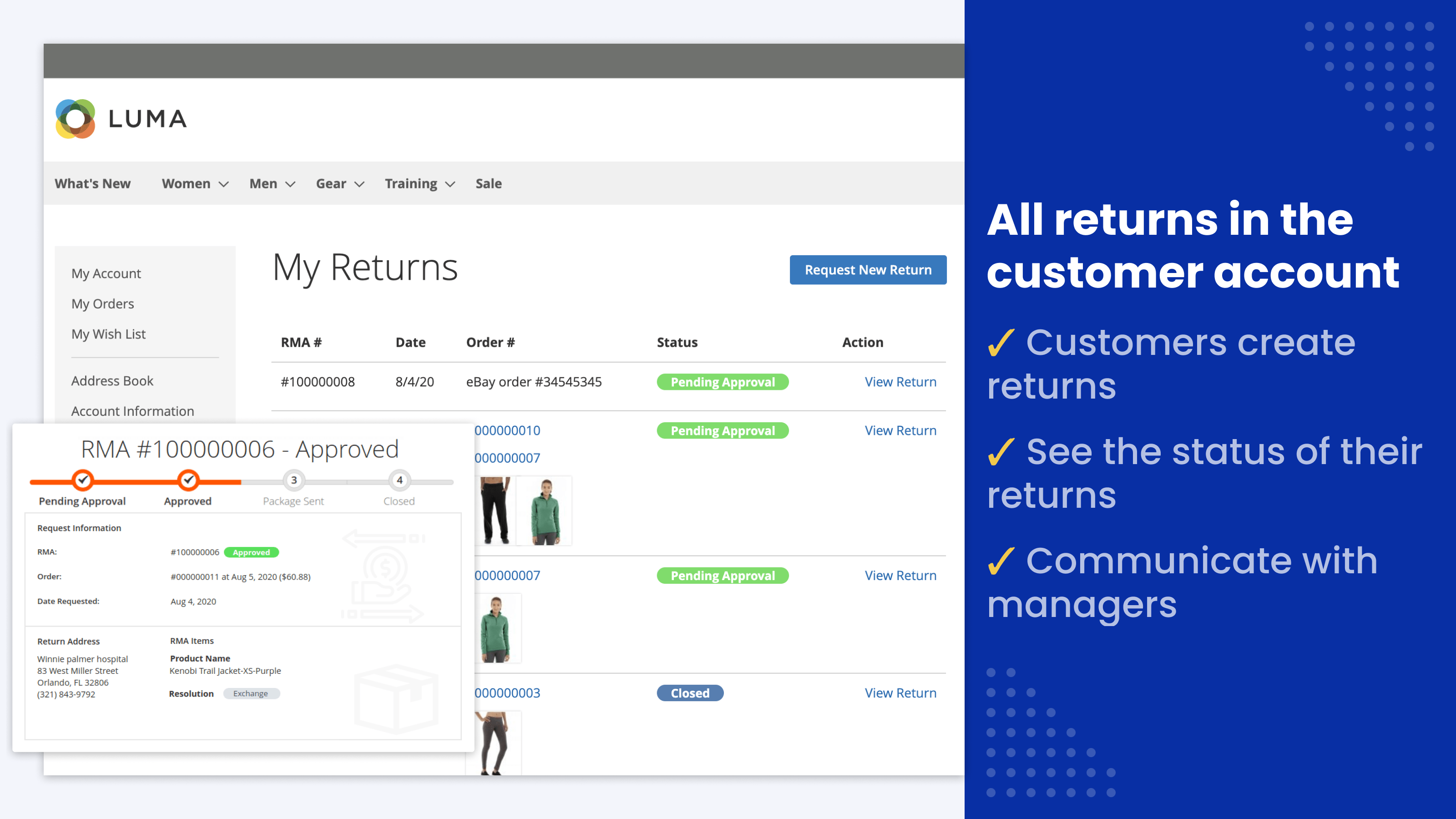 All RMA returns in the customer account
