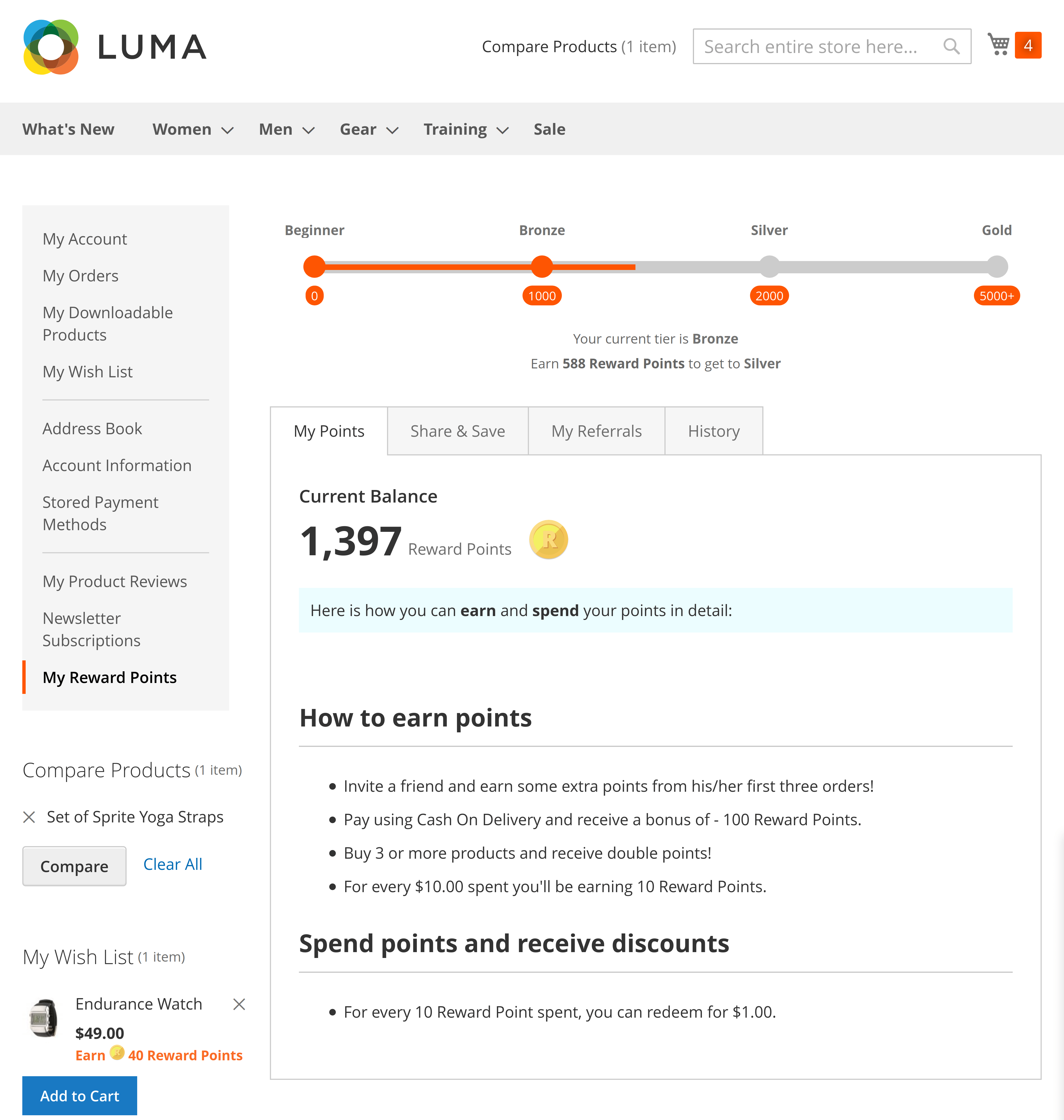 Account page in Mirasvit Rewards Points for Magento 2.