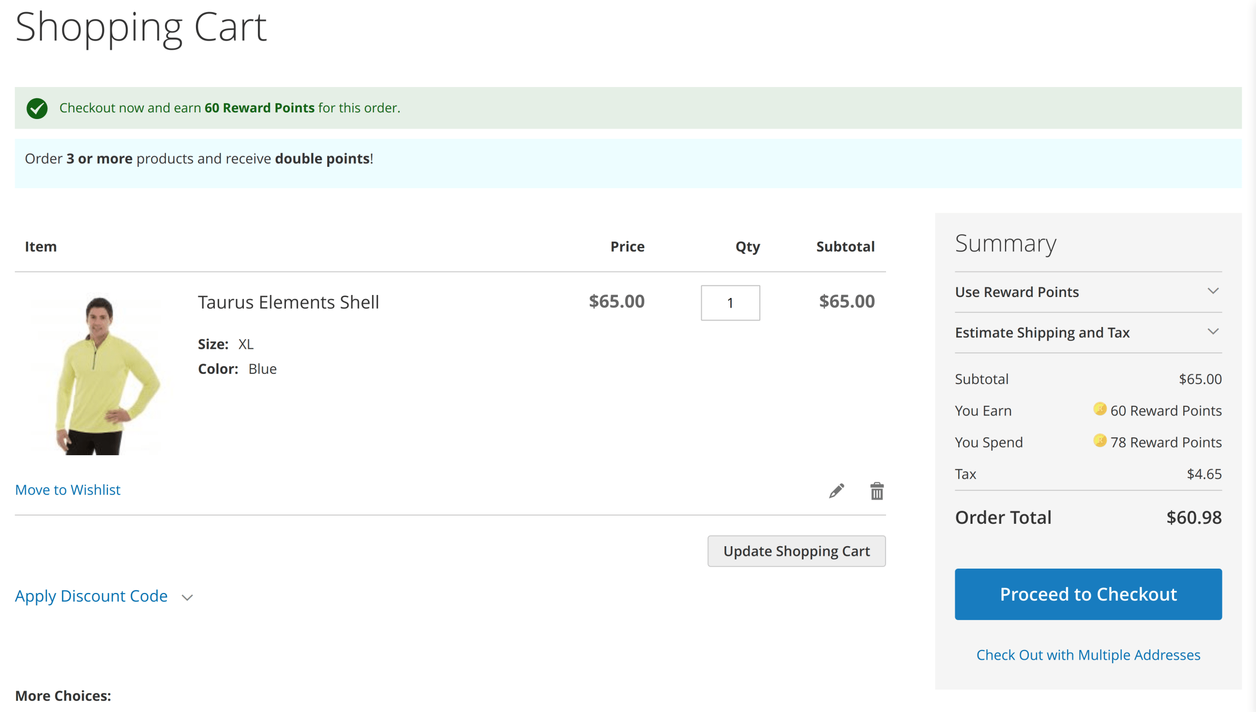 Cart page notifications in Mirasvit Magento 2 Loyalty Program extension.