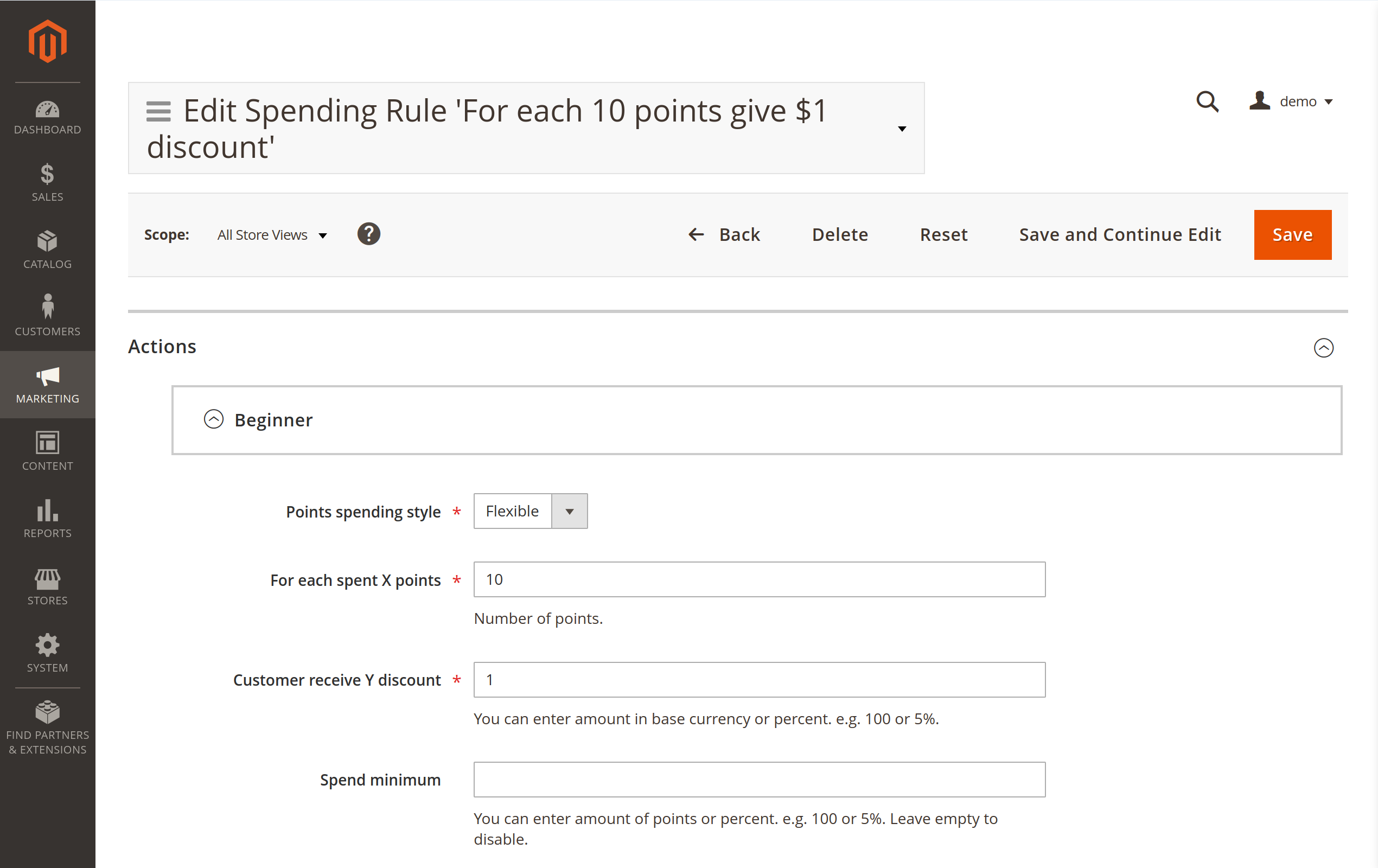 Customizing a spending rule's mechanics in Mirasvit Reward Points for Magento 2