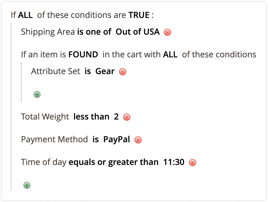Rule conditions with product attribute combination