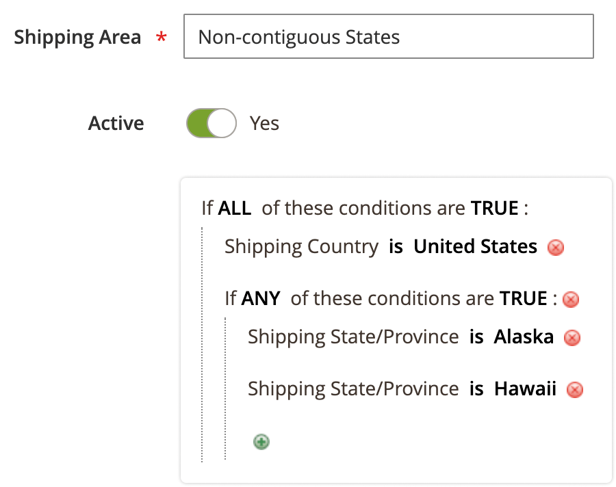 Shipping area conditions