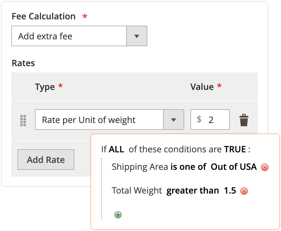 Shipping rule that adds a fee for a shipping area