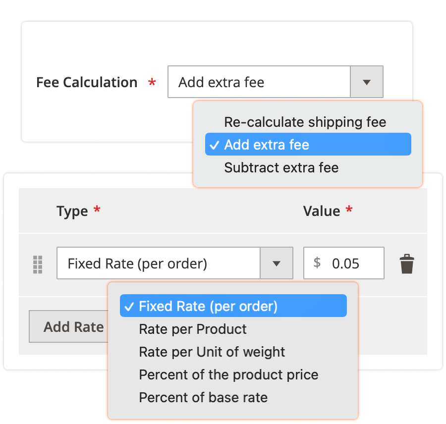 Rates and thresholds of a shipping rule