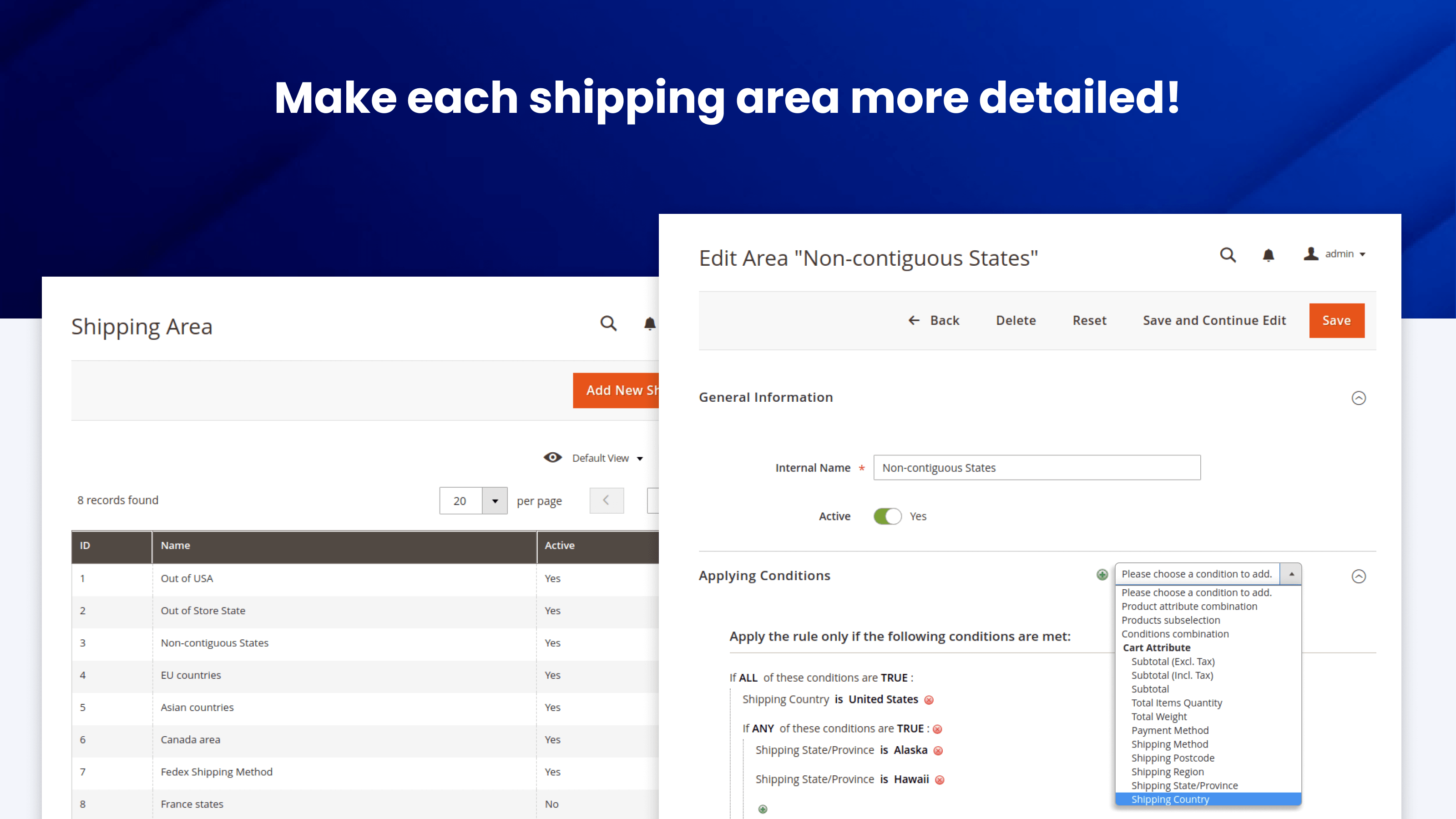 Shipping Area built from countries and states