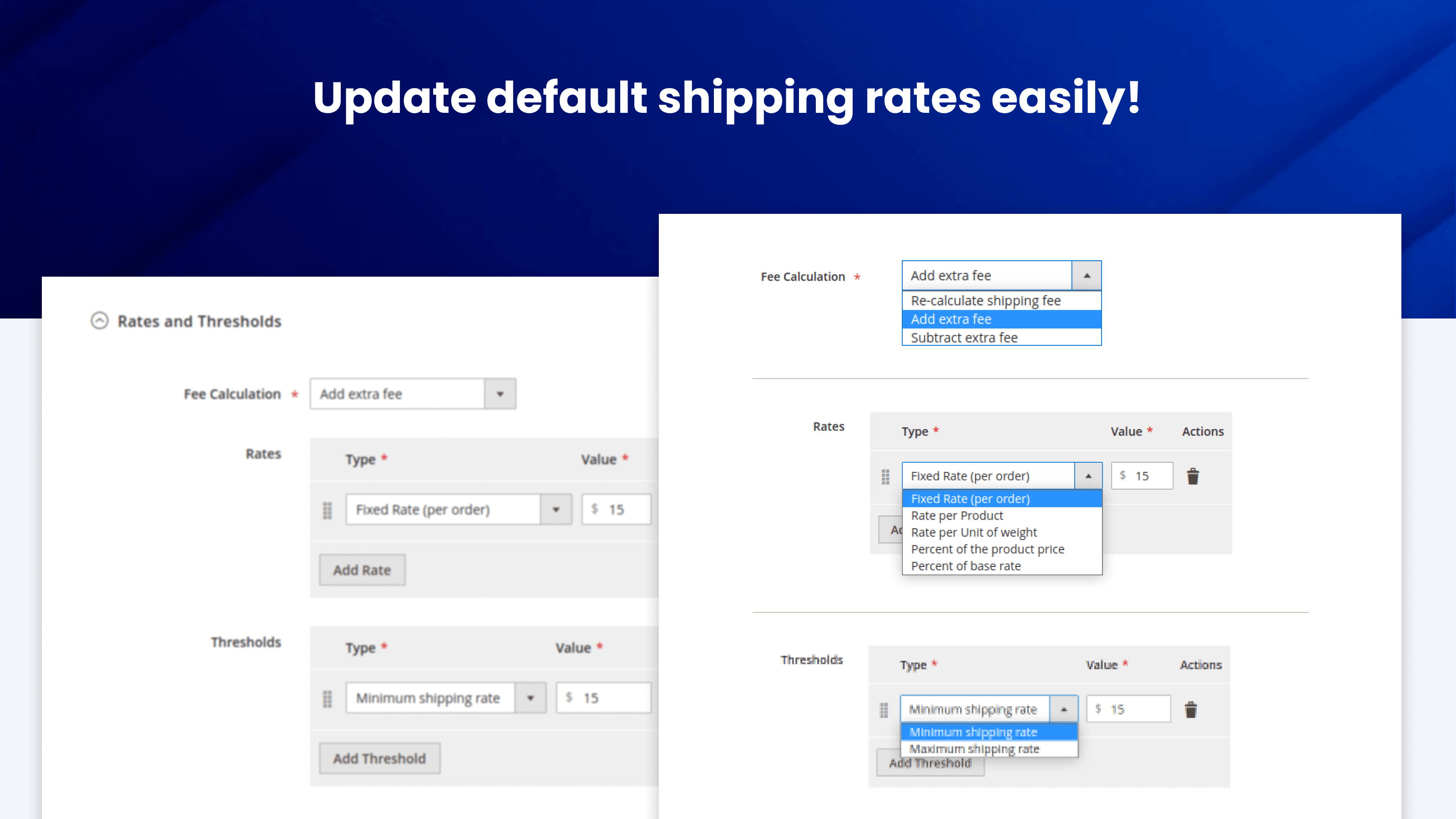 Fee calculation modes and rate types