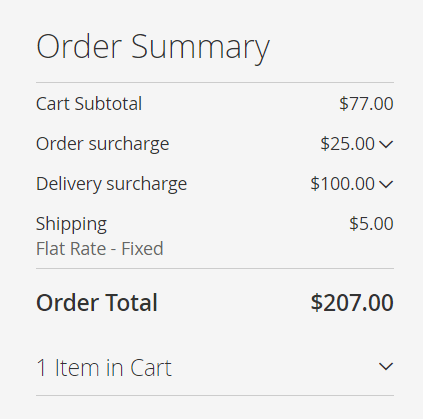 Surcharge shown in cart totals
