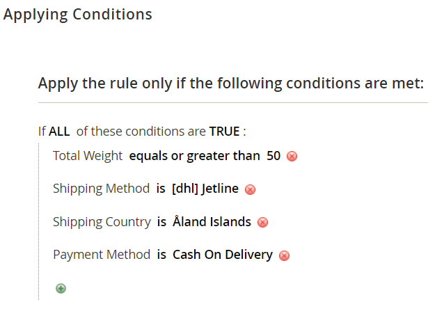 Surcharge rule conditions