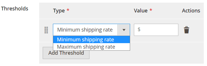 Minimum and maximum limits for a surcharge