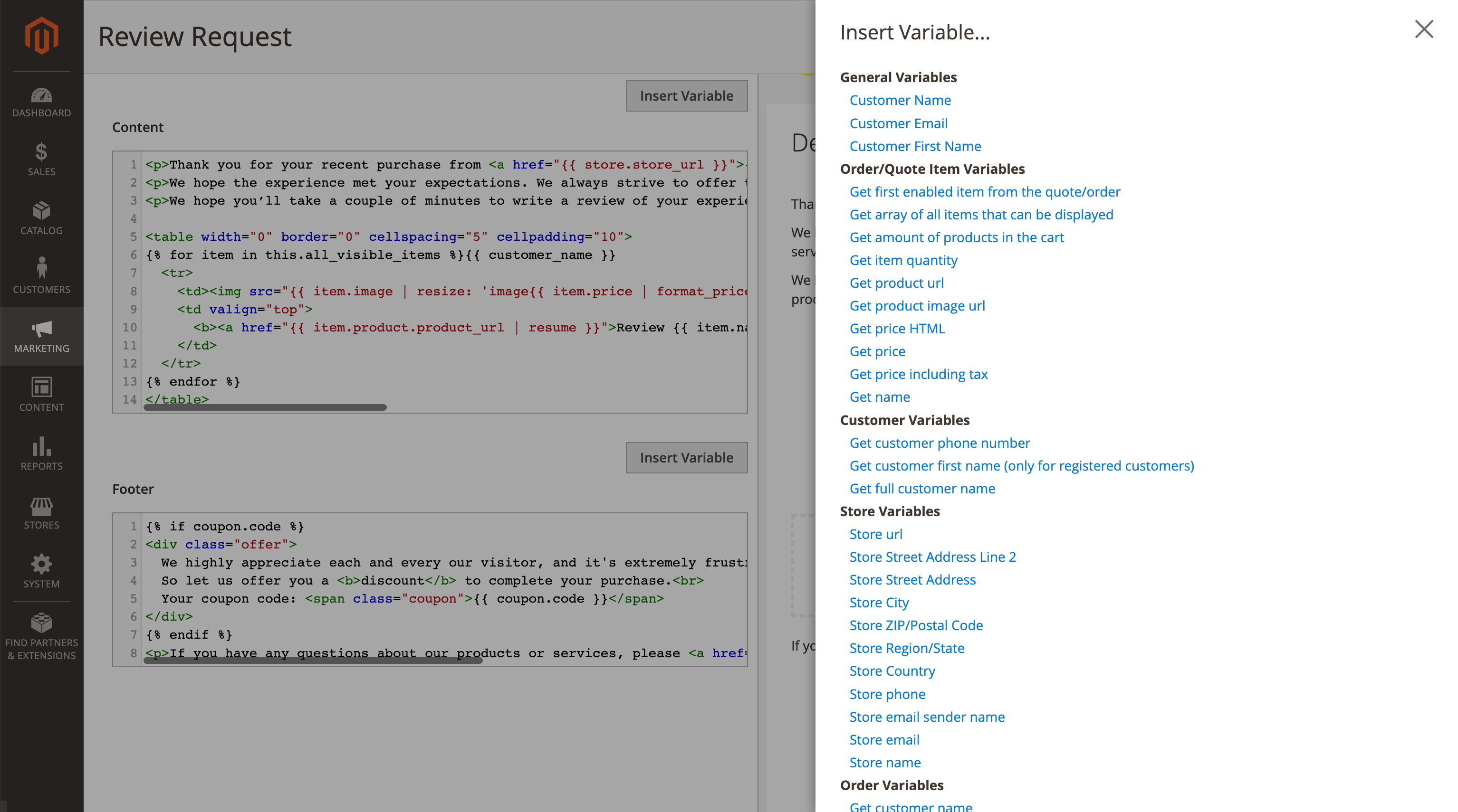Liquid variables in the template editor