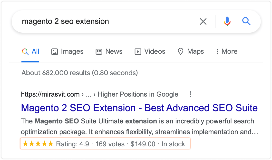Rich snippets added by Mirasvit SEO Suite Ultimate Extension for Magento 2.